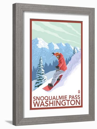 Snowboarder Scene - Snoqualmie Pass, Washington-Lantern Press-Framed Art Print