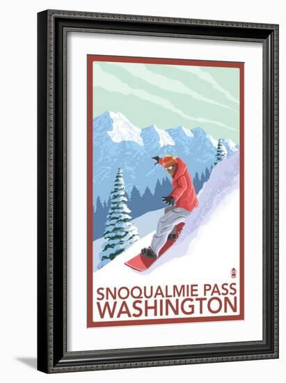 Snowboarder Scene - Snoqualmie Pass, Washington-Lantern Press-Framed Art Print