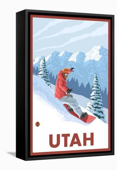 Snowboarder Scene - Utah-Lantern Press-Framed Stretched Canvas