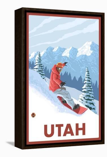 Snowboarder Scene - Utah-Lantern Press-Framed Stretched Canvas