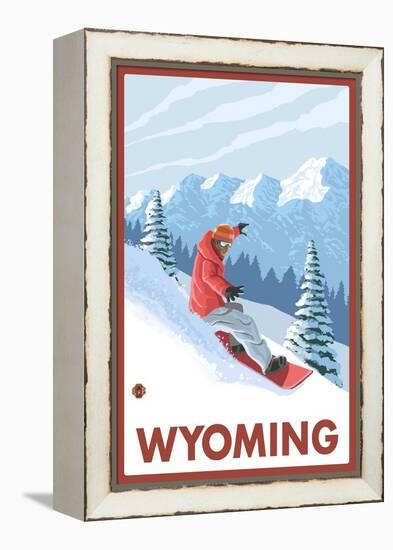 Snowboarder Scene - Wyoming-Lantern Press-Framed Stretched Canvas