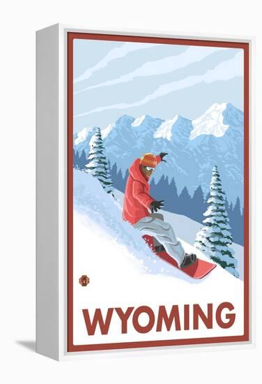 Snowboarder Scene - Wyoming-Lantern Press-Framed Stretched Canvas