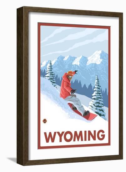 Snowboarder Scene - Wyoming-Lantern Press-Framed Art Print