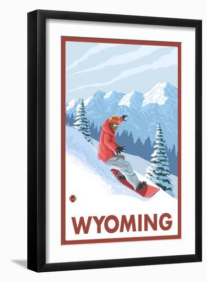 Snowboarder Scene - Wyoming-Lantern Press-Framed Art Print