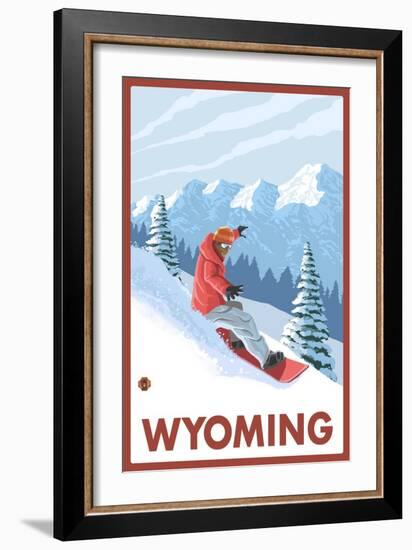 Snowboarder Scene - Wyoming-Lantern Press-Framed Art Print