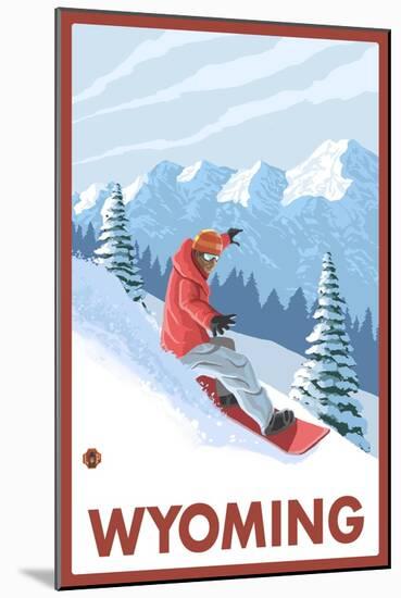 Snowboarder Scene - Wyoming-Lantern Press-Mounted Art Print