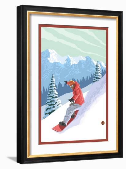 Snowboarder-Lantern Press-Framed Premium Giclee Print