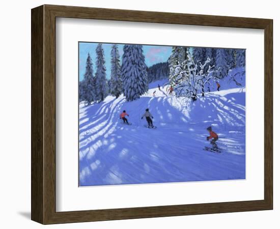 Snowboarders and Skiers, Morzine, France, 2022 (Oil on Canvas)-Andrew Macara-Framed Giclee Print