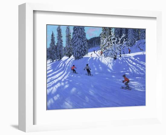 Snowboarders and Skiers, Morzine, France, 2022 (Oil on Canvas)-Andrew Macara-Framed Giclee Print