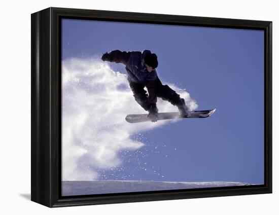 Snowboarding in Santa Fe, New Mexico, USA-Lee Kopfler-Framed Premier Image Canvas