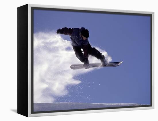 Snowboarding in Santa Fe, New Mexico, USA-Lee Kopfler-Framed Premier Image Canvas