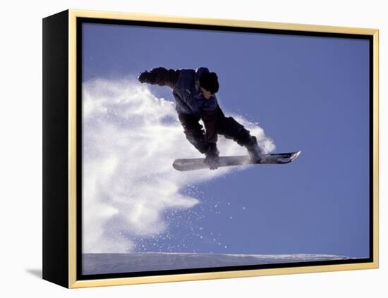 Snowboarding in Santa Fe, New Mexico, USA-Lee Kopfler-Framed Premier Image Canvas