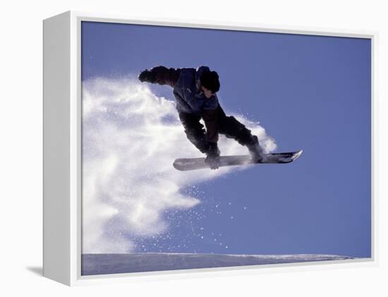 Snowboarding in Santa Fe, New Mexico, USA-Lee Kopfler-Framed Premier Image Canvas