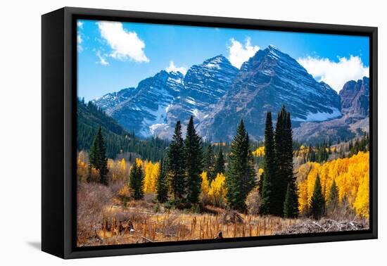 Snowcapped Maroon Bells-Snowmass Wilderness in autumn.-Mallorie Ostrowitz-Framed Premier Image Canvas