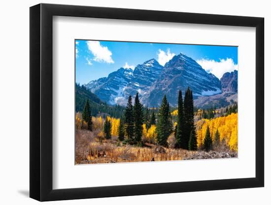 Snowcapped Maroon Bells-Snowmass Wilderness in autumn.-Mallorie Ostrowitz-Framed Photographic Print