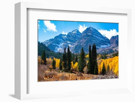 Snowcapped Maroon Bells-Snowmass Wilderness in autumn.-Mallorie Ostrowitz-Framed Photographic Print
