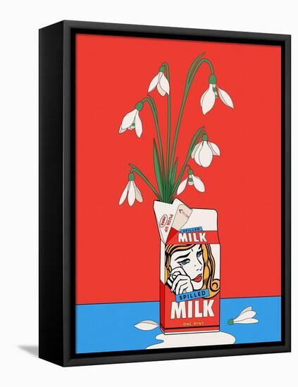 Snowdrops in Spilled Milk Carton Retro Illustration-Retrodrome-Framed Premier Image Canvas