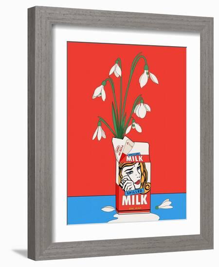 Snowdrops in Spilled Milk Carton Retro Illustration-Retrodrome-Framed Photographic Print