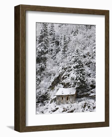 Snowed Covered Notre-Dame De La Gorge Chapel, Les Contamines, Haute-Savoie, France, Europe-null-Framed Premium Photographic Print