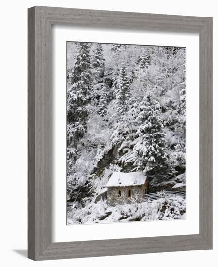 Snowed Covered Notre-Dame De La Gorge Chapel, Les Contamines, Haute-Savoie, France, Europe-null-Framed Photographic Print