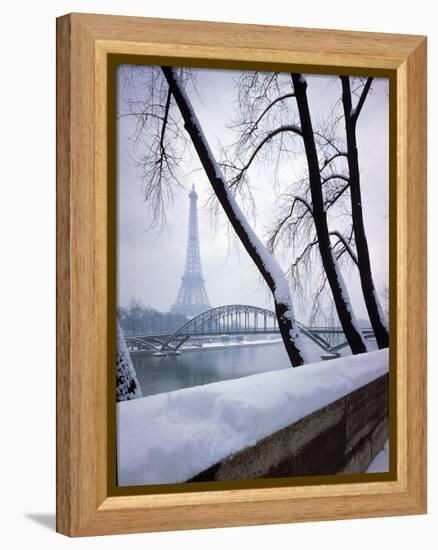 Snowfall in Paris: Passerelle Debilly and Eiffel Tower-Dmitri Kessel-Framed Premier Image Canvas