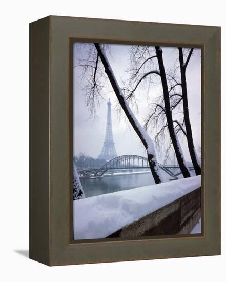 Snowfall in Paris: Passerelle Debilly and Eiffel Tower-Dmitri Kessel-Framed Premier Image Canvas