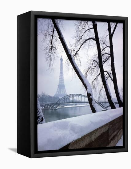 Snowfall in Paris: Passerelle Debilly and Eiffel Tower-Dmitri Kessel-Framed Premier Image Canvas