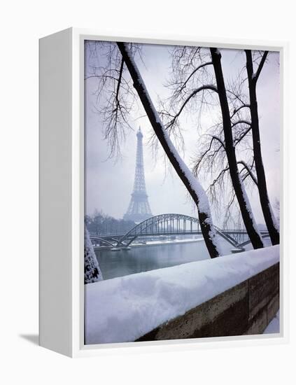 Snowfall in Paris: Passerelle Debilly and Eiffel Tower-Dmitri Kessel-Framed Premier Image Canvas