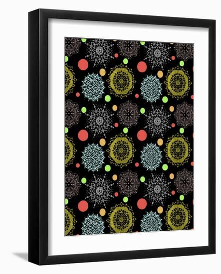 Snowflakes & Polka Dots Black-Cyndi Lou-Framed Giclee Print