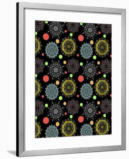 Snowflakes & Polka Dots Black-Cyndi Lou-Framed Giclee Print
