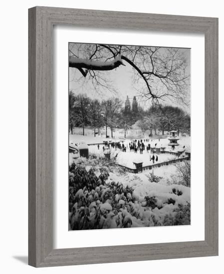 Snowing Evening Central Park, NYC-Walter Bibikow-Framed Photographic Print