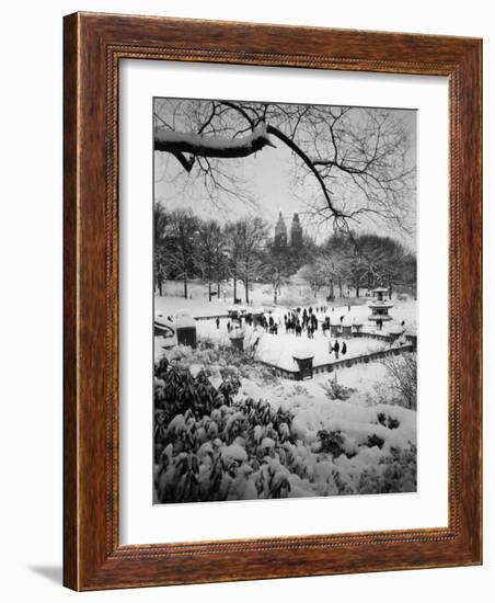 Snowing Evening Central Park, NYC-Walter Bibikow-Framed Photographic Print