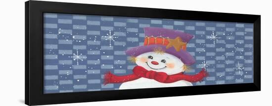 Snowman Against Checkered Background-Beverly Johnston-Framed Giclee Print