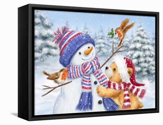 Snowman and Bear-MAKIKO-Framed Premier Image Canvas