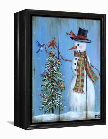 Snowman and Christmas Tree-Marilyn Dunlap-Framed Stretched Canvas