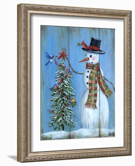 Snowman and Christmas Tree-Marilyn Dunlap-Framed Art Print