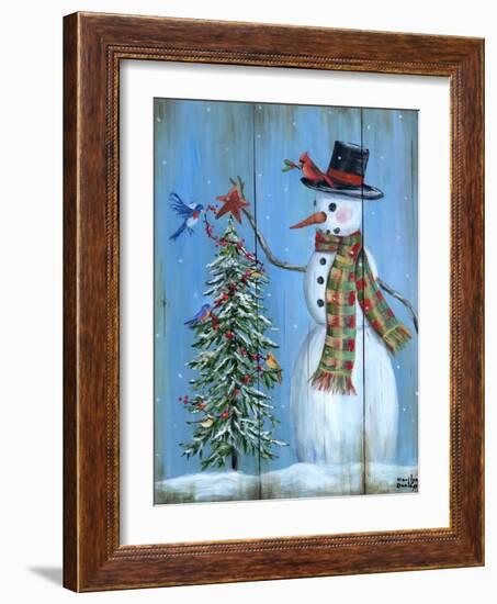 Snowman and Christmas Tree-Marilyn Dunlap-Framed Art Print