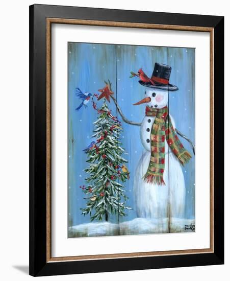 Snowman and Christmas Tree-Marilyn Dunlap-Framed Art Print