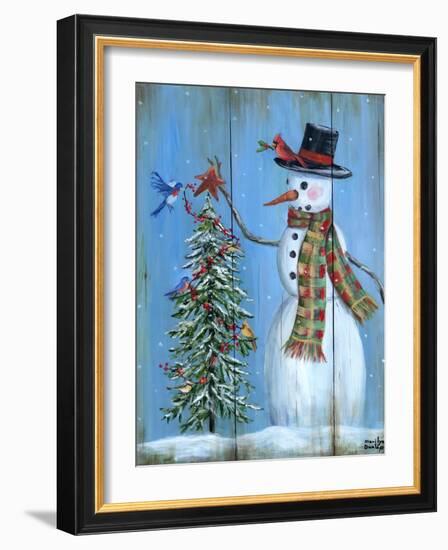 Snowman and Christmas Tree-Marilyn Dunlap-Framed Art Print