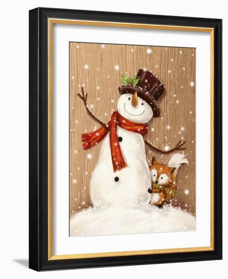 Snowman and Fox-MAKIKO-Framed Giclee Print