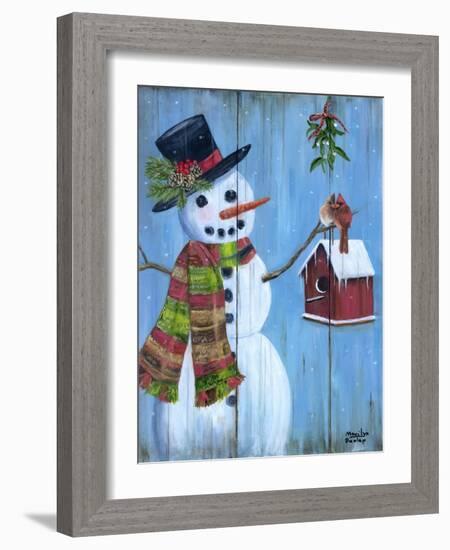 Snowman and Lovebirds-Marilyn Dunlap-Framed Art Print