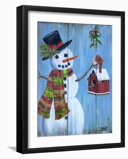 Snowman and Lovebirds-Marilyn Dunlap-Framed Art Print