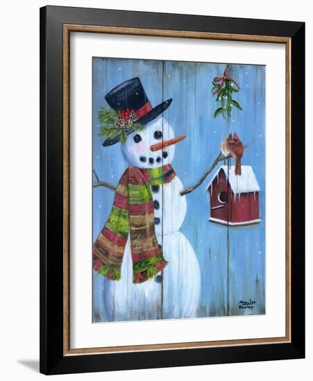 Snowman and Lovebirds-Marilyn Dunlap-Framed Art Print