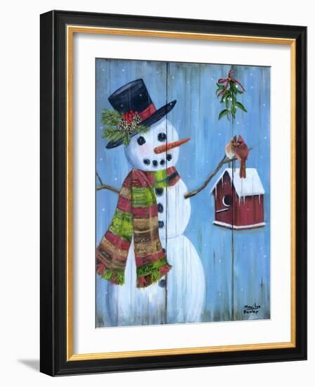 Snowman and Lovebirds-Marilyn Dunlap-Framed Art Print
