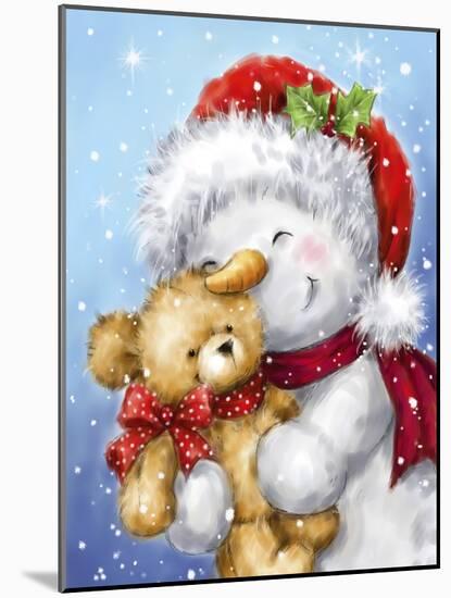 Snowman And Teddy-MAKIKO-Mounted Giclee Print