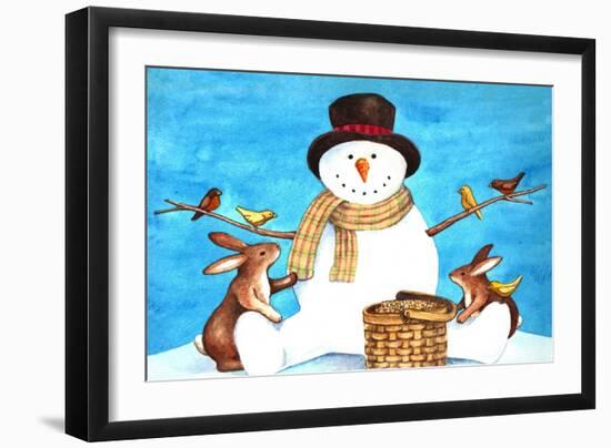 Snowman Bunnies-null-Framed Giclee Print