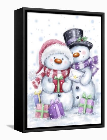 Snowman Couple and Presents-MAKIKO-Framed Premier Image Canvas