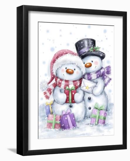 Snowman Couple and Presents-MAKIKO-Framed Giclee Print