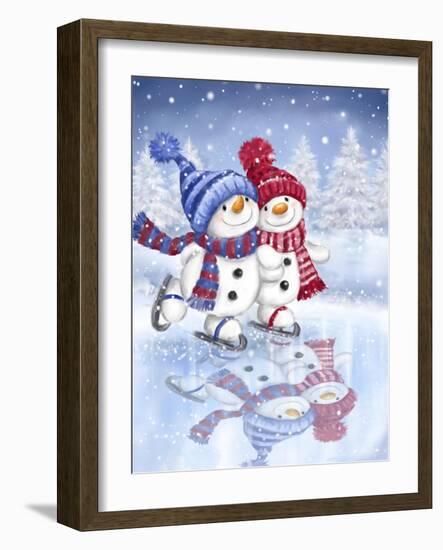 Snowman Couple Skating-MAKIKO-Framed Giclee Print