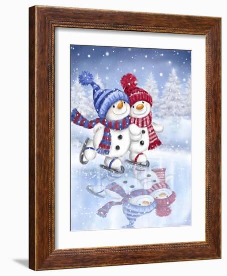 Snowman Couple Skating-MAKIKO-Framed Giclee Print